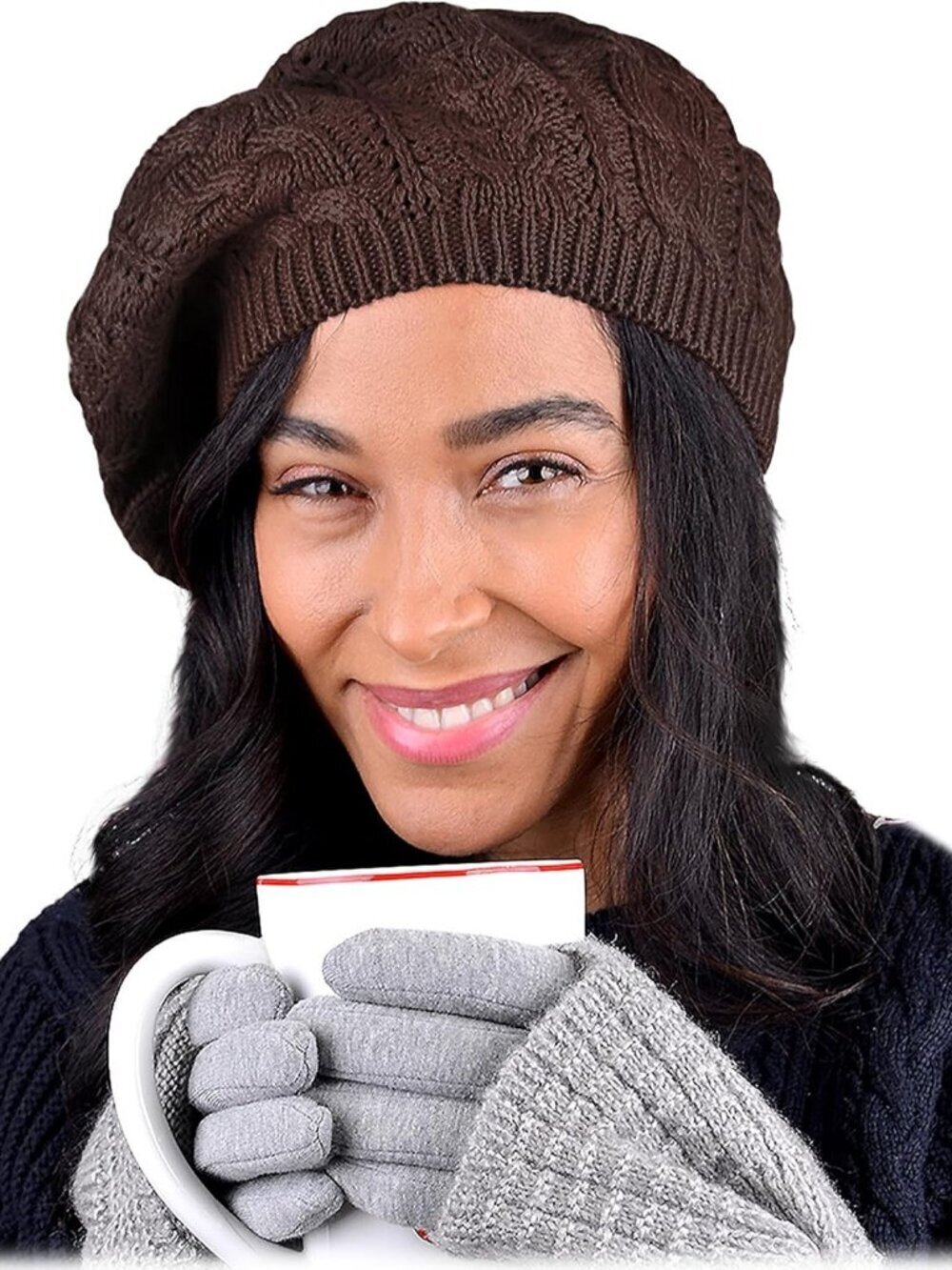 Women's Crochet Knitted Style Beanie Slouchy Hat Brown